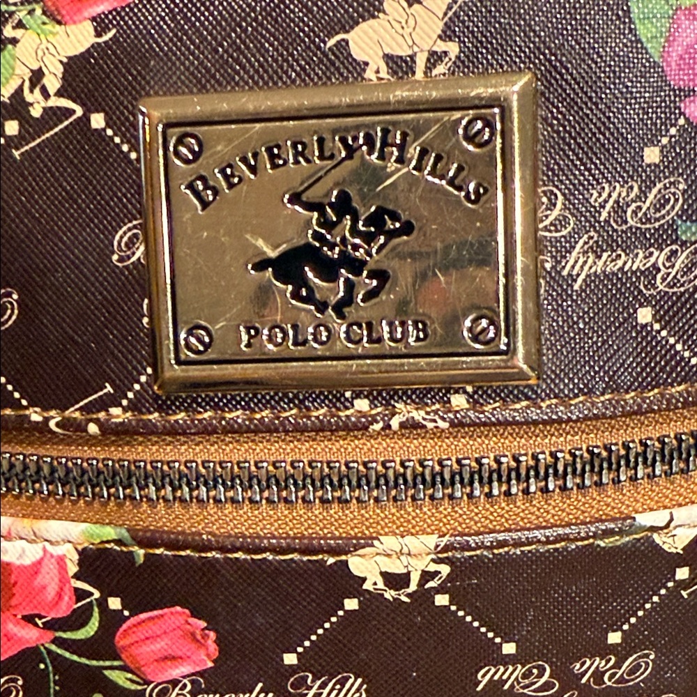 Beverly Hills Polo Club Brown, Pink Floral Shoulder Bag , Strawberry Key charm - Picture 4 of 11